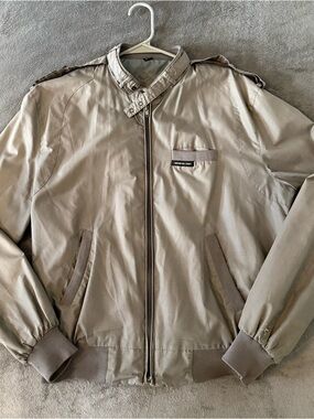 80s Vintage Members Only Jacket, Mens 42, Khaki Classic Zip Racer Bomber